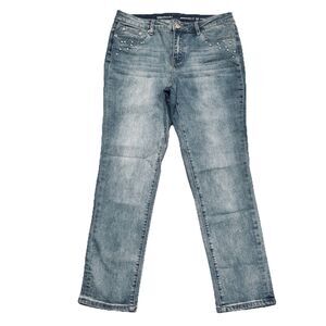 Westport Signature Fit Crop Jeans 10 (31x26.5) Blue Embellished Stretch Womens